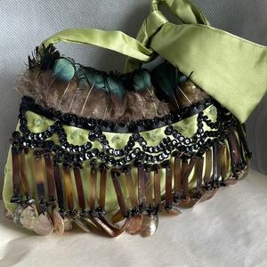 Fab unique statement piece New Zealand pawa paua feather accent citrine silk